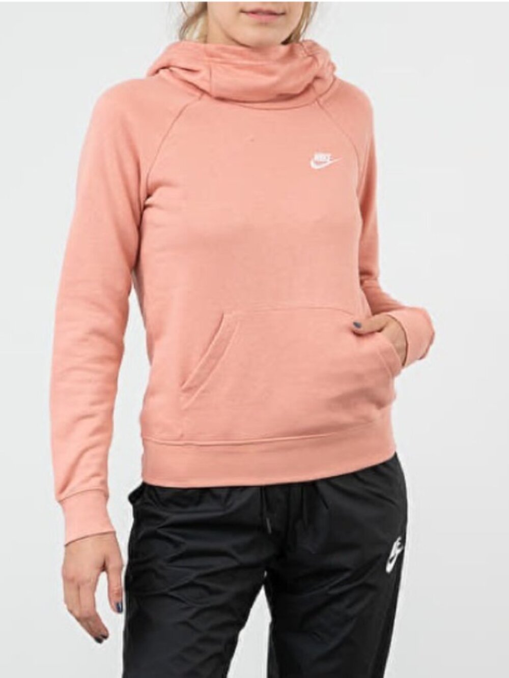 Nike Cowl Neck Hoodie Womens Large Peach Logo Fall Winter Fleece Comfy